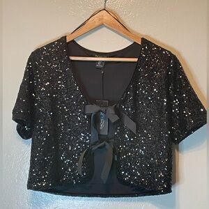 Rachel Zoe black sequins tie front crop top size M glitter Fairy